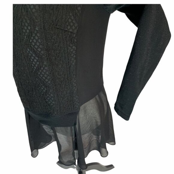 VINTAGE Elegant Prosper Black Sweater Textured Knit Tunic Top S - Picture 4 of 10
